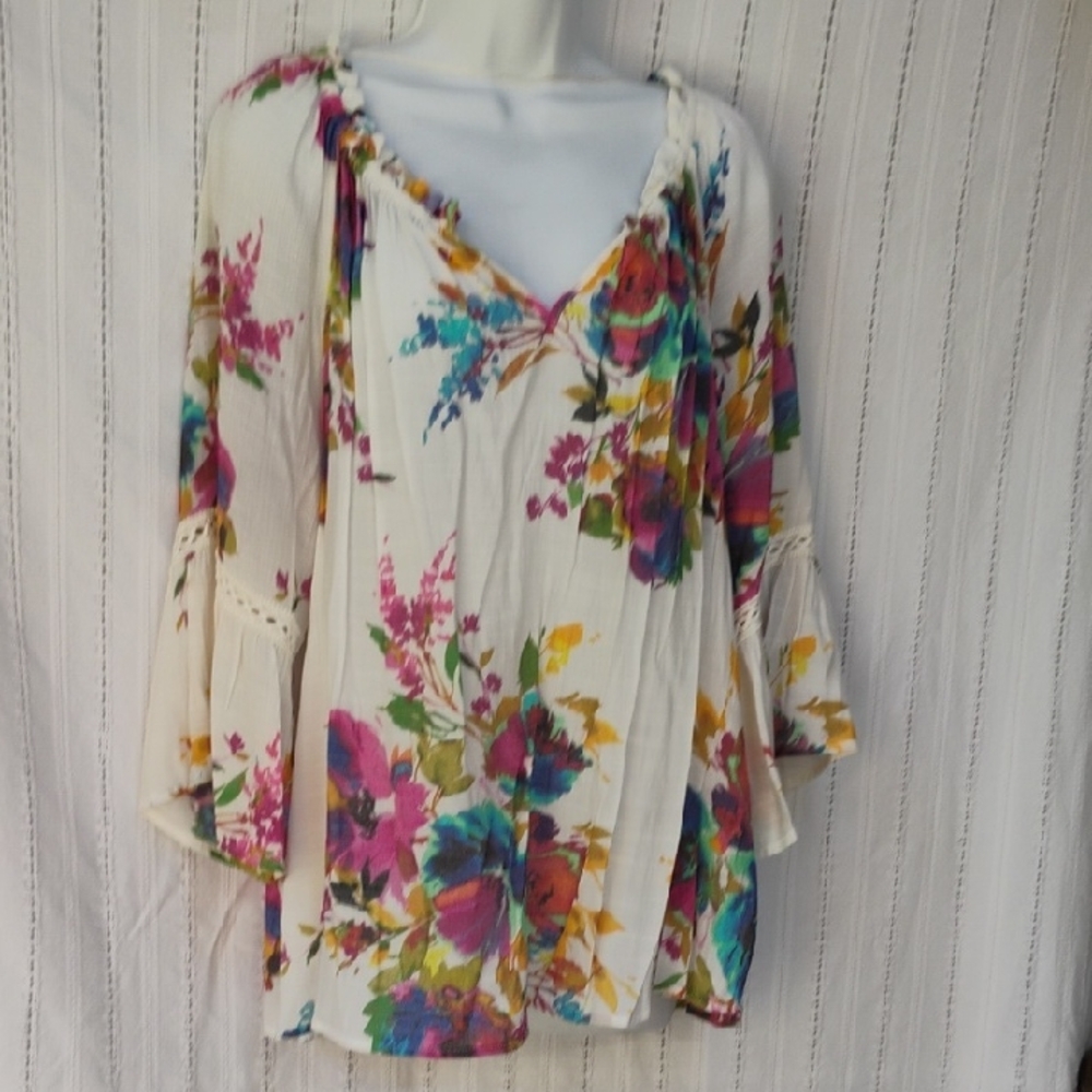 Floral Multicolor Women's Top Women's petite XL